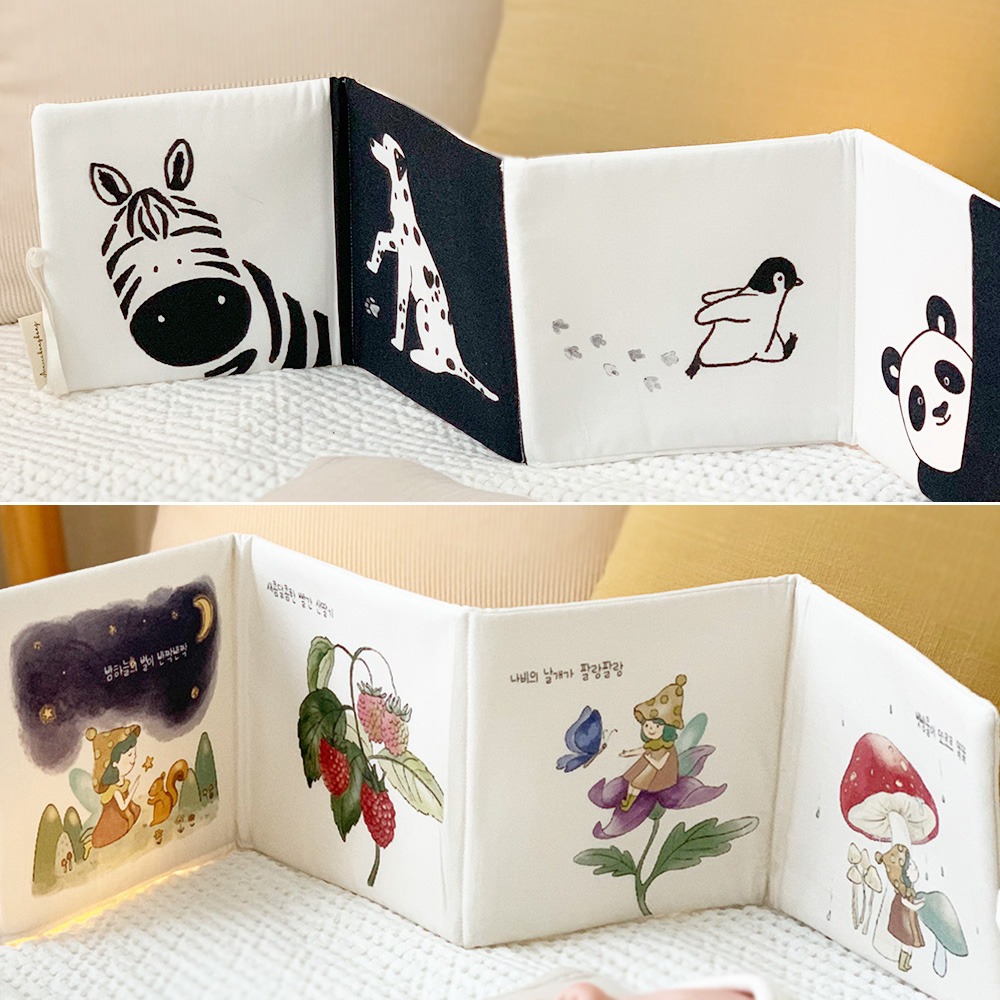 신생아 출산선물 패브릭 아기 감각 놀이 초점책 의성어 의태어 책